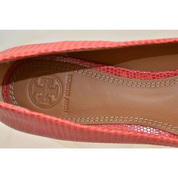 NIB TORY BURCH ORANGE MINI MILLER LIZARD PRINT LEATHER BIG REVA FLATS 8 BRAZIL - Picture 9 of 12